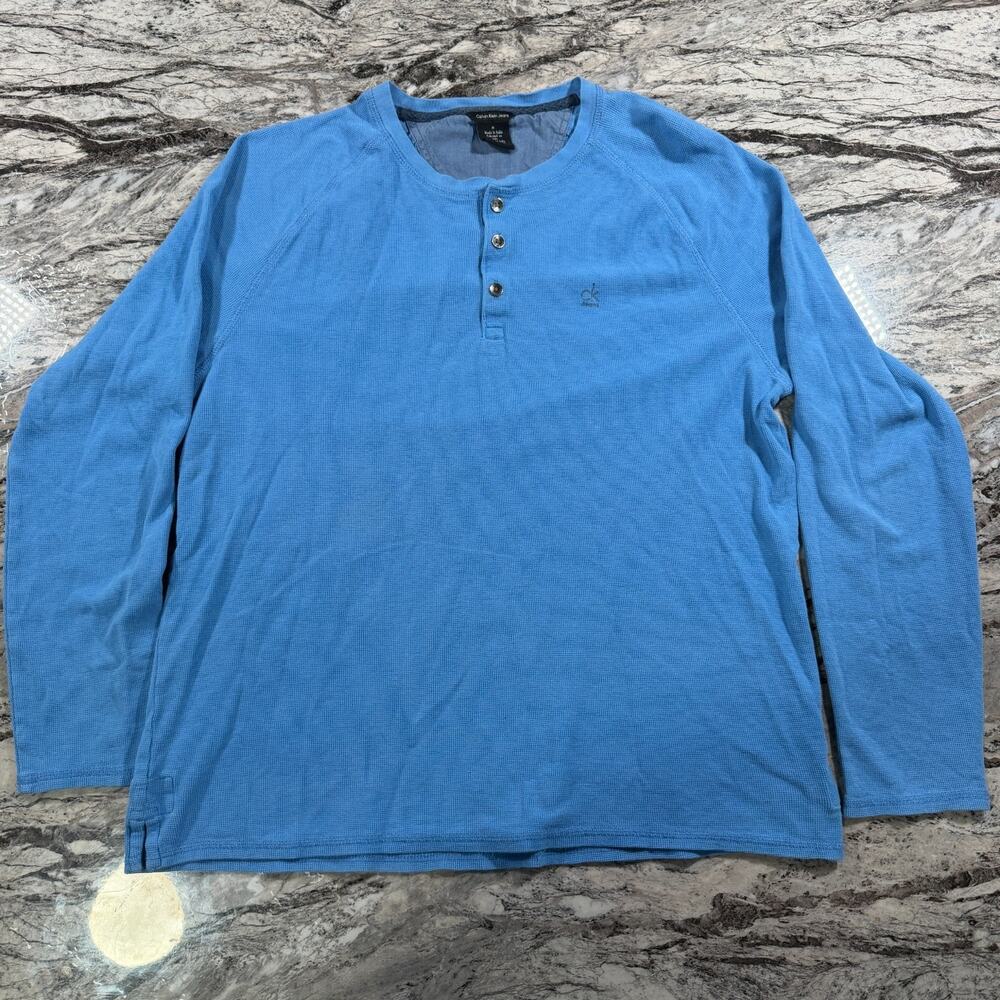 Calvin Klein Jeans Waffle Knit Thermal Long Sleeve Blue Medium